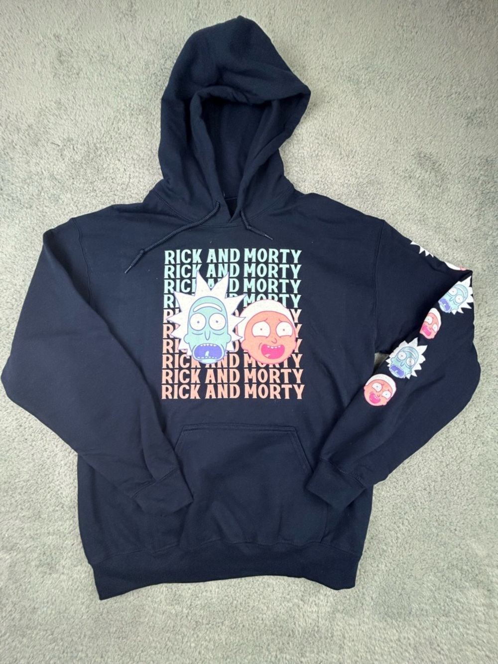 New Rick And Morty Adult Swim Black Hoodie Pullover Rick and Morty Graphic Sz M
